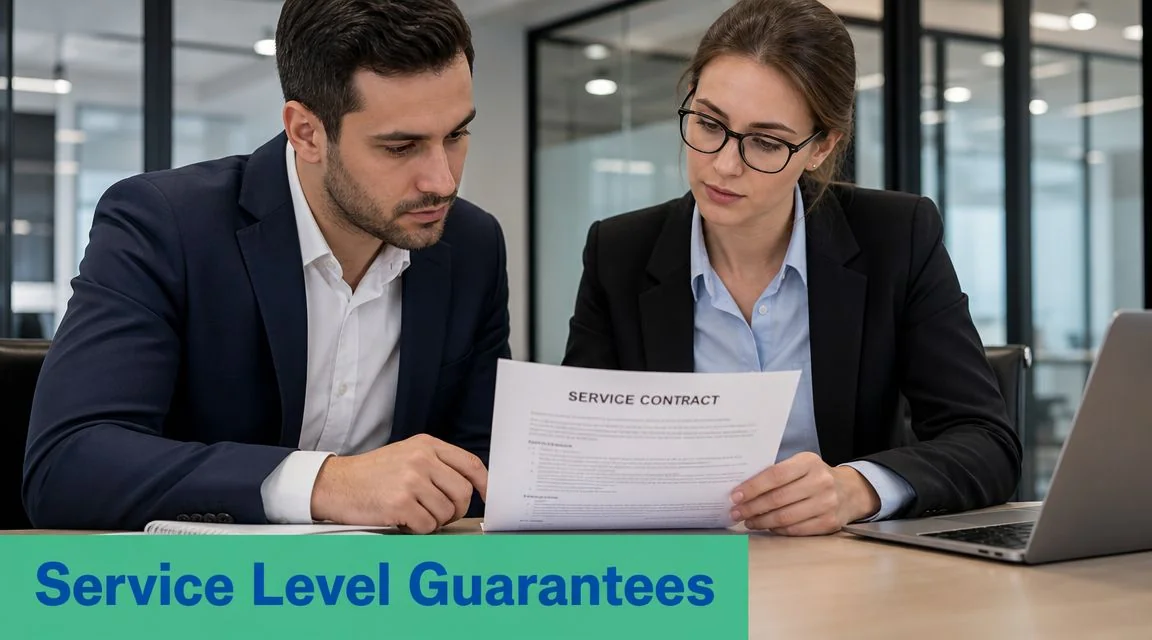 Brisbane'S Best Business Internet Provider Guide 2026 3 A Professional Man And Woman Reviewing A Service Contract Together In A Modern Office Environment.