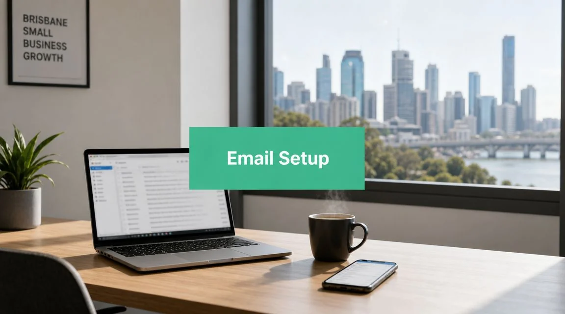 Business Email Setup: Brisbane Smbs Guide 2026 1 Business Email Setup Office Desk