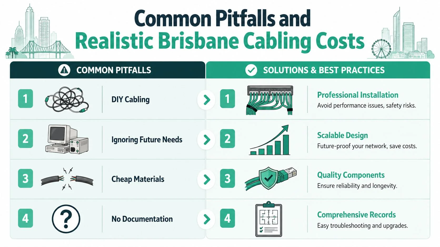 Cabling For Nbn 4 A Comparison Chart Showing Common Cabling Pitfalls And Their Corresponding Professional Solutions For Network Installations.