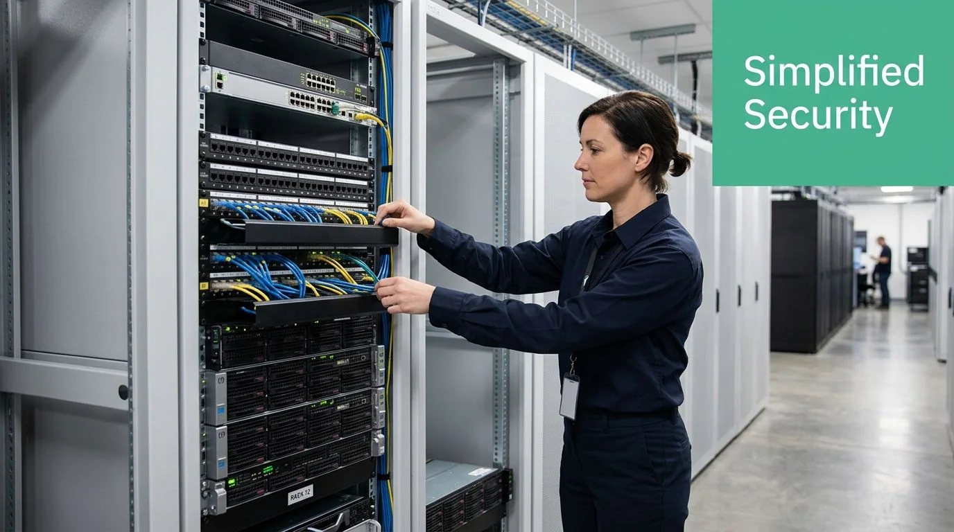 Essential 8 Cyber Security: A Practical Guide For Smbs 4 A Female It Technician Working On Server Cables Inside A Modern Data Center Server Room.