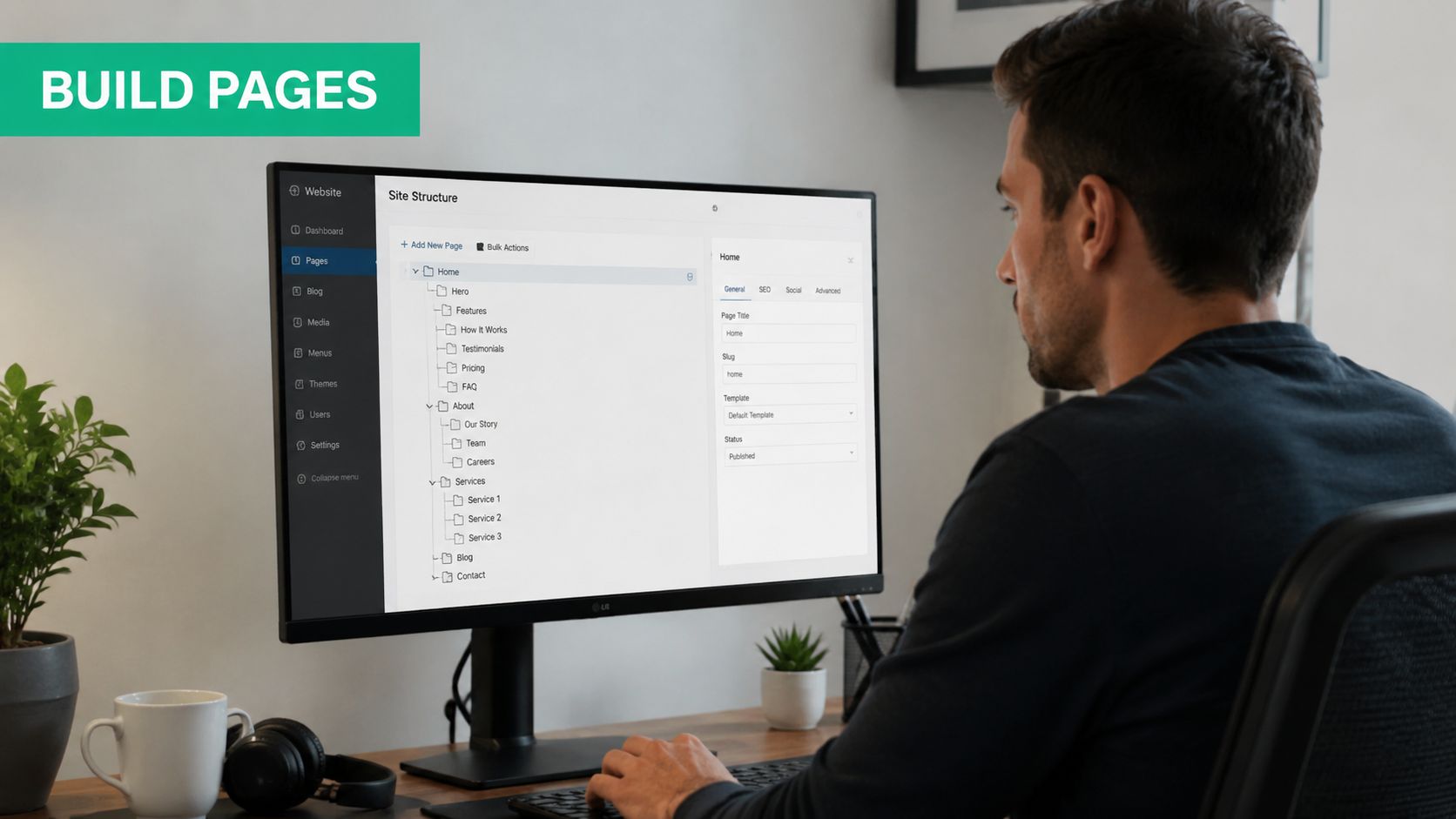 A Man Working On His Computer To Design And Structure Website Pages For His Online Business Project.