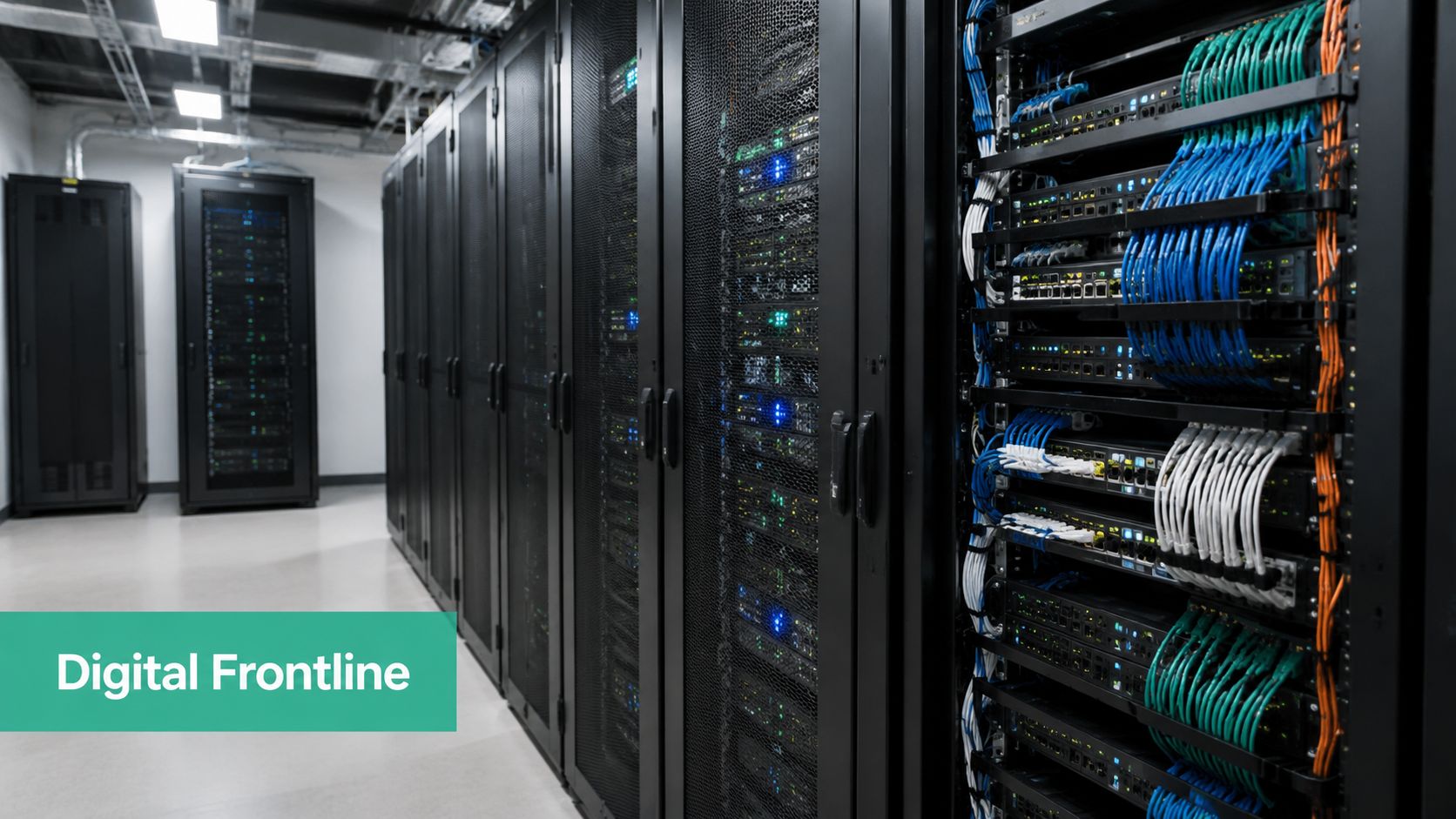 How To Prevent Ransomware: An Au Smb'S Guide For 2026 3 A Brightly Lit Server Room Featuring Rows Of Black Server Racks With Networking Cables And Blinking Lights.