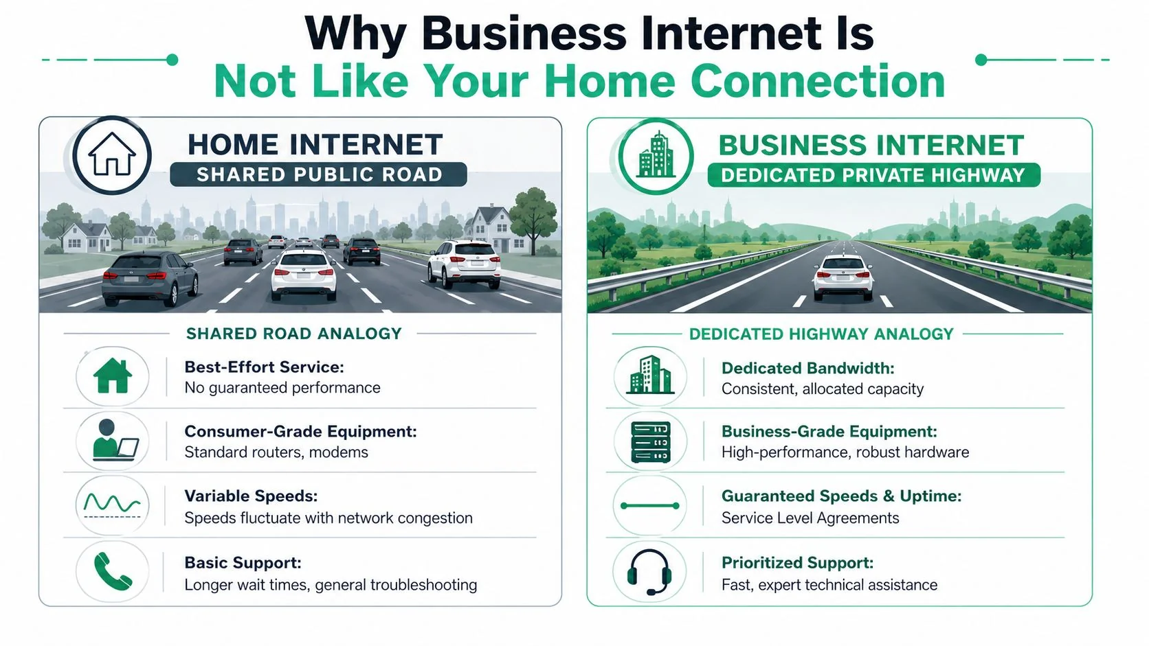 Internet For A Business: The Brisbane Sme Guide 2026 2 An Infographic Comparing The Differences Between Home Internet Service And Professional Business Internet Connectivity Options.
