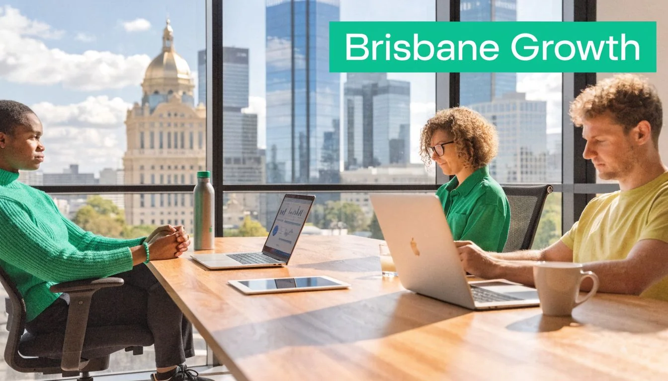 It Asset Management: A Guide For Brisbane Businesses 2 Three Professionals Working Collaboratively On Laptops At A Wooden Table In A Sunlit Modern City Office.