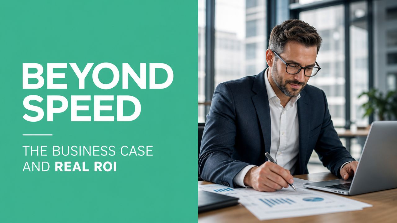Brisbane'S Managed Wifi Services: A 2026 Business Guide 3 A Professional Man In A Suit Working On A Laptop With Financial Charts At An Office Desk.