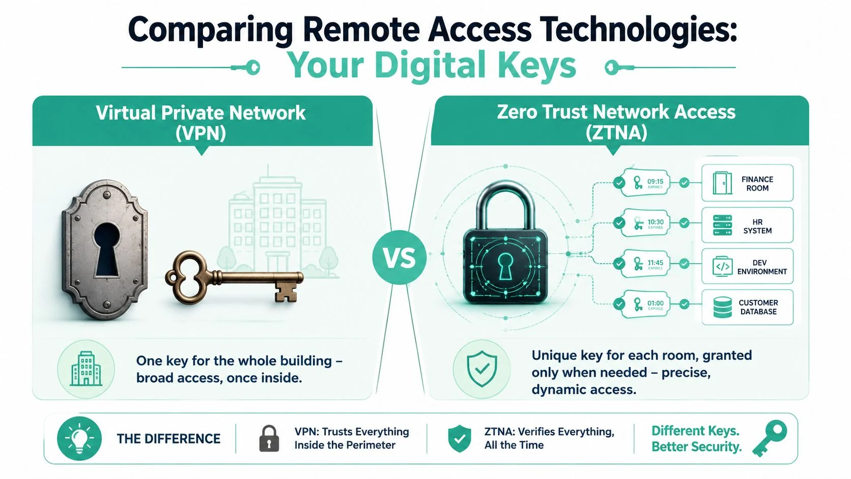 Secure Remote Access A Guide For Brisbane Smbs 2 An Infographic Comparing Virtual Private Network And Zero Trust Network Access Technologies For Secure Remote Access.